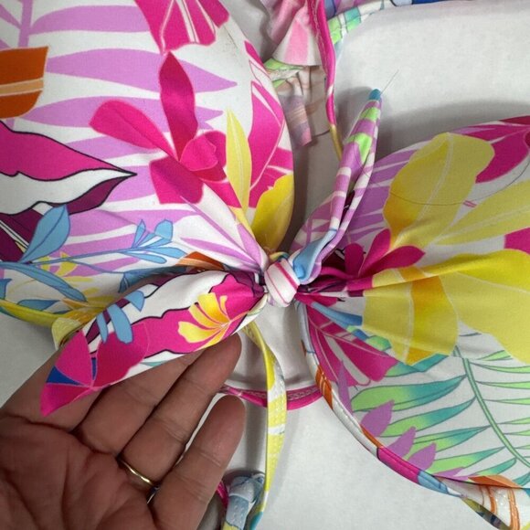 California Wave Junior XL Heavy Padded Bikini Swim Top Multi Palm Ruffle NWT - Picture 4 of 11